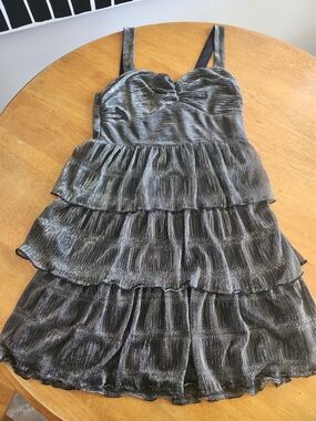 Shimmery Tiered Metallic Black Dynamite Party Dress - Medium
